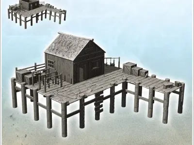 Wooden dock with warehouse building and crates 11 - Pirate Jungl 3D print model