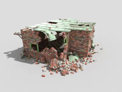 low poly destroyed building 3 Low-poly 3D model