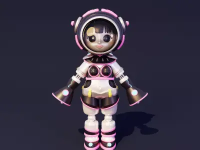 Cartoon Cute Female Cyborg Robot Character  3D model