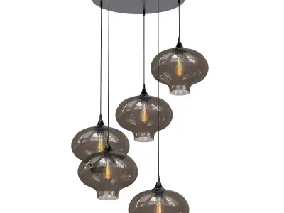 Vilmar pendant light with five glass globes hanging from ceiling 3D model