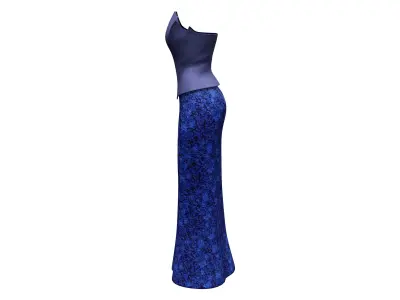 Navy Layered Neck Line Peplum Waistline Trumpet Skirt Gown Dress Low-poly 3D model