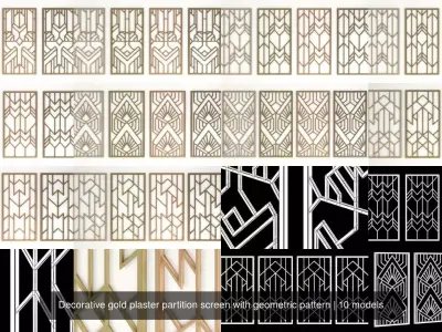 Decorative gold plaster screen with geometric pattern 6 3D Model Pack