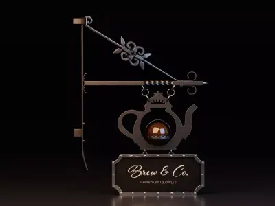 Vintage Cafe Signboard Low-poly 3D model