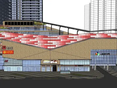 contemporary shopping mall glass facade 3D model
