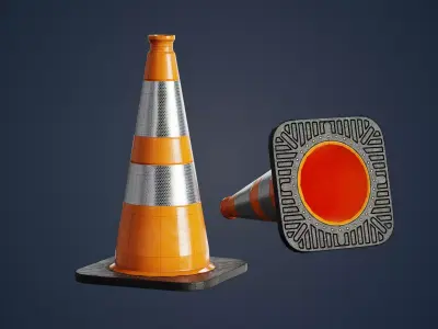 Orange traffic cone with reflector PBR Game-Ready Low-poly 3D model