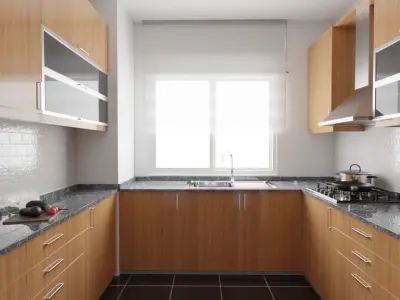 Kitchen Realistic modern with wooden cabinets 3D model