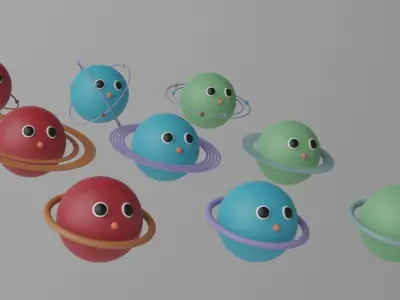 Cartoon Cute Planets Stars Collection Low-poly 3D model