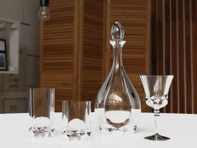 Glass Set of glasses and decanter on table 3D model