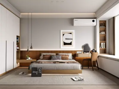 Japandi Style Modern Bedroom Interior  Cinema 4D  Redshift 3D model