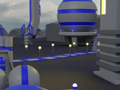 Sci-fi Ground Buildings Low-poly 3D model