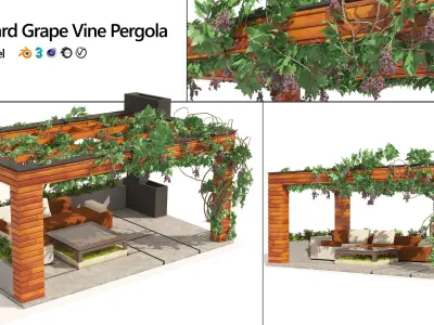 Grape Vine Pergola with furniture 3D model