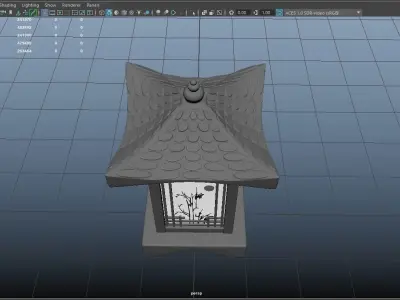 Chinese wooden table lamp Low-poly 3D model