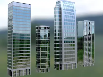 buildings three tall on field 3D model