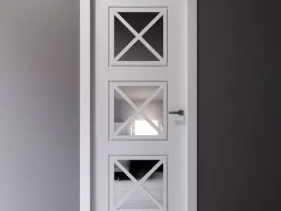 White interior door with Art Deco style mirror inserts 3D model