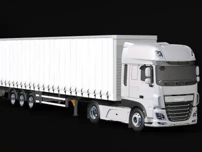 2018 DAF 106 XF EURO 6 4X2 Trailer Sider Low-poly 3D model