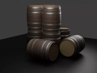 Wooden Barrel Set 3D Model 3D model