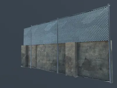Street wall with metal fence Low-poly 3D model