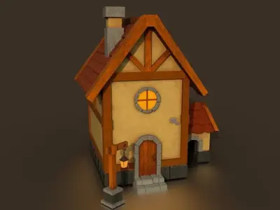 Stylized Medieval Cottage - house - landscape Low-poly 3D model