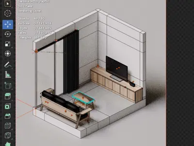 Isometric Living Room 3D Render illustration 3D model