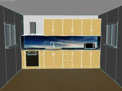 Wooden kitchen furniture and appliances Low-poly 3D model