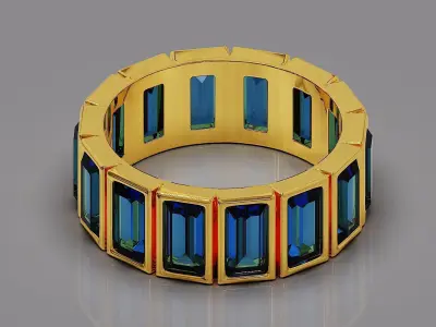 Bezel set baguette cut diamond eternity ring band 3D print model