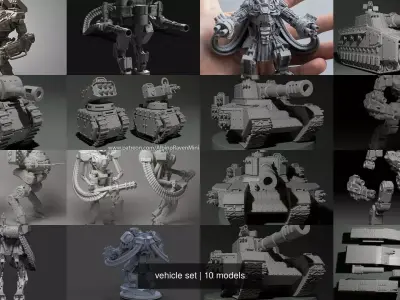 vehicle set armored robot with gun 3D Model Pack