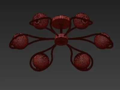 Chandelier light fixture with three balls 3D model