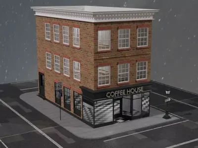 3D Coffee House Building Model Low-poly 3D model
