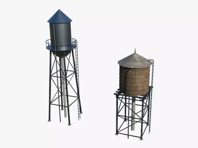 Rooftop Watertanks Low-poly 3D model