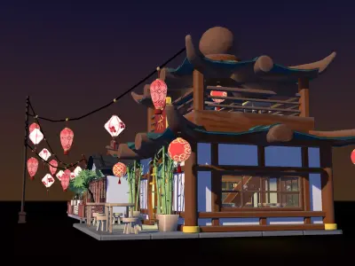 Stylized mini Chinatown props pack Low-poly 3D model