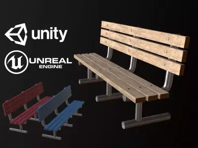City Park Bench - PBR Game Ready Low-poly 3D model