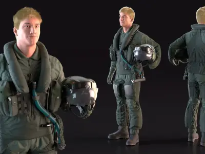  Jet Fighter Pilot with Helmet in Hand Fur 