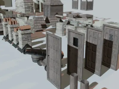 Medieval Town House with over 160 piece Modular Asset Kit Low-poly 3D model