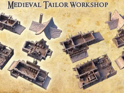 Medieval Tailor Workshop Tabletop Terrain 28 MM 3D print model
