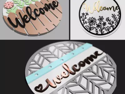 Welcome door wreath-sign - set of 3 designs 3D print model