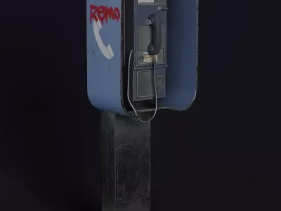 Old payphone PBR game ready Low-poly 3D model Low-poly 3D model