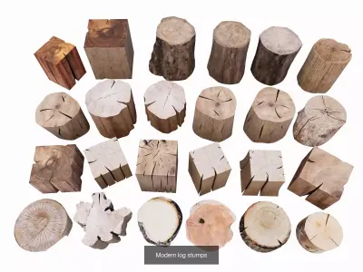 Combination of log stakes and wooden boards 3D Model Pack