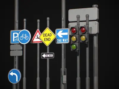 Street Sign Traffic Light Signal Low-poly 3D model