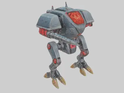 Battle robot character with gun Low-poly 3D model