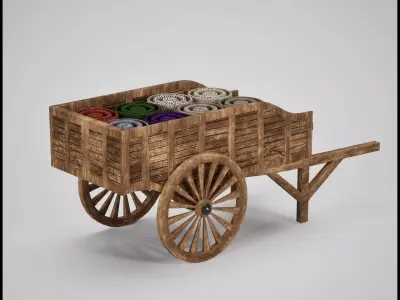 Medieval Merchant Cart with Fabrics  Game Ready 3D Asset Low-poly 3D model