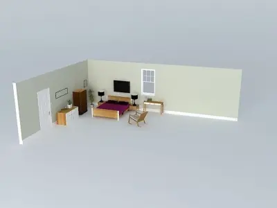 Bedroom set wall with window 3D model