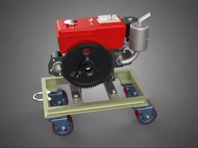MOBILE DIESEL ENGINE MACHINE MOUNTED WHEELED CART CASTER TROLLEY 3D model