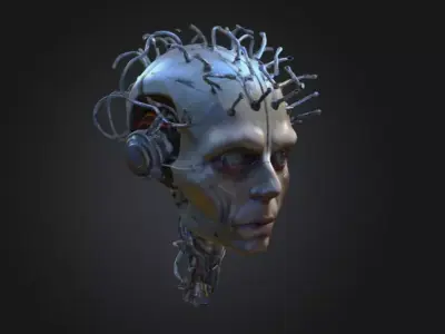 Cybernetic Augmented Human Head Low-poly 3D model