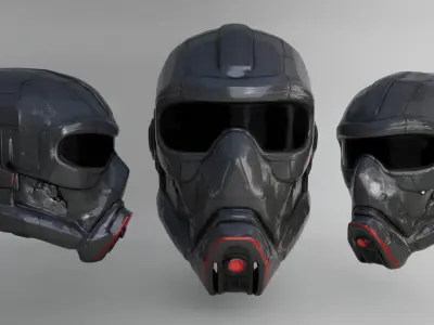 Futuristic Space Helmets Low-poly 3D model