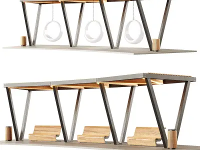 Pergola with swings benches  3D model