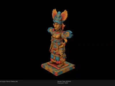 Low Poly Stylized Turkish Uygur Warrior Statue Low-poly 3D model