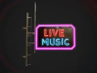 LiveMusic Neon signs Cyberpunk  Optimized FOr games  Low-poly 3D model