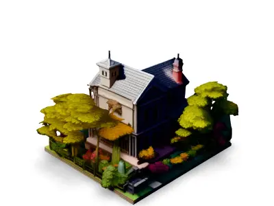 Victorian House with Garden LowPoly Low-poly 3D model