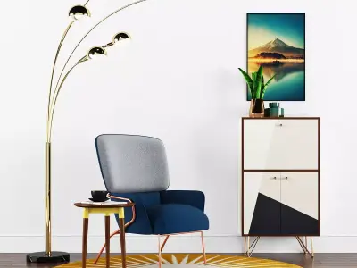 Cotton armchair Missana design Senk Floor Lamp Brass 3D model