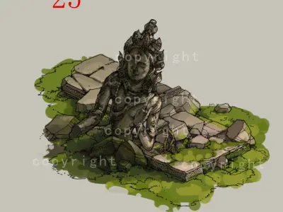 Traces forest Broken Statue of the Emperor 01 3D model